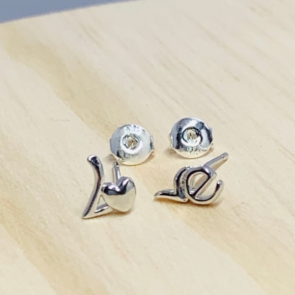 Sterling Silver 925 Love Stud Earrings - Picture 2 of 3